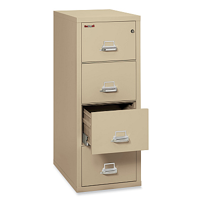 FireKing Insulated Vertical File, 1-Hour Fire Protection, 4 Legal-Size File Drawers, Parchment, 20.81" x 31.56" x 52.75" (FIR42131CPA)