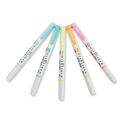 Zebra Mildliner Double Ended Highlighter, Assorted Ink Colors, Bold-Chisel/Fine-Bullet Tips, Assorted Barrel Colors, 5/Pack (ZEB78105)