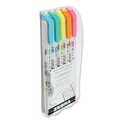 Zebra Mildliner Double Ended Highlighter, Assorted Ink Colors, Bold-Chisel/Fine-Bullet Tips, Assorted Barrel Colors, 5/Pack (ZEB78105)