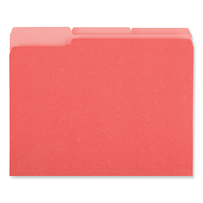 Universal Deluxe Colored Top Tab File Folders, 1/3-Cut Tabs: Assorted, Letter Size, Red/Light Red, 100/Box (UNV10503)