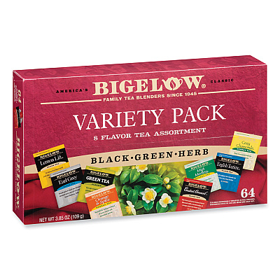 Bigelow Variety Pack Assorted Tea Bags, Individually Wrapped, 64 Tea Bags/Box (BTCRCB10568)