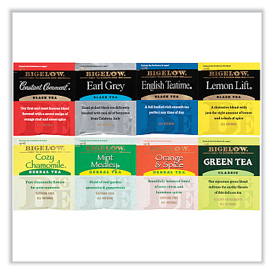 Bigelow Variety Pack Assorted Tea Bags, Individually Wrapped, 64 Tea Bags/Box (BTCRCB10568)