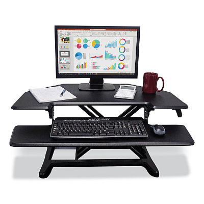 Victor Height Adjustable Corner Standing Desk with Keyboard Tray, 36 x 20 x 0 to 20, Black (VCTDCX650)