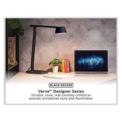 BLACK+DECKER PureOptics Verve Designer Series LED Desk Lamp with Wireless Charging, 17.32" High, Black (LED2200QIBK)