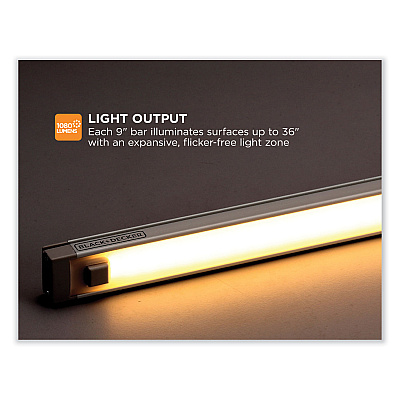 BLACK+DECKER LED Under Cabinet Lighting Three-Bar Kit, 0.78w x 0.39h (LEDUC93WK)