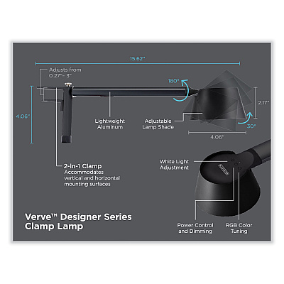 BLACK+DECKER PureOptics Verve Designer Series LED Desk Lamp with Clamp Base, 13.58" High, Black (LED2200CLBK)