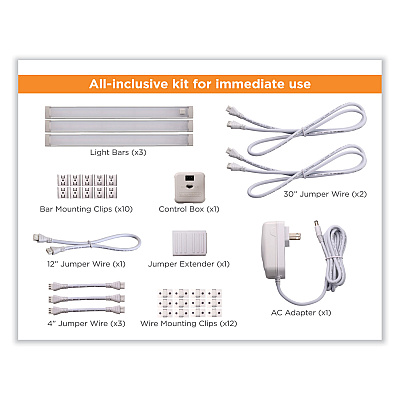 BLACK+DECKER LED Under Cabinet Lighting Three-Bar Kit, 0.78w x 0.39h (LEDUC93WK)