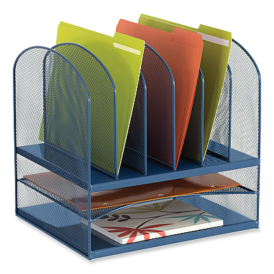Safco Onyx Desk Organizer with Two Horizontal and Six Upright Sections, Letter Size Files, 13.25 x 11.5 x 13, Blue (SAF3255BU)