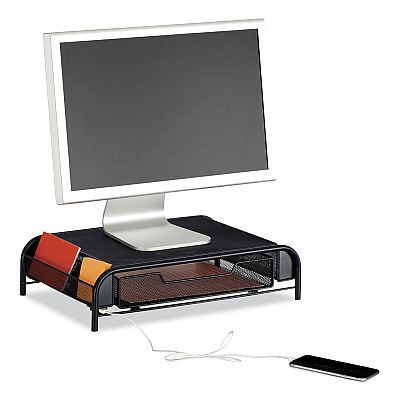 Safco Powered Onyx Monitor Stand, 18.25" x 11.75" x 4.5", Black (SAF3230BL)