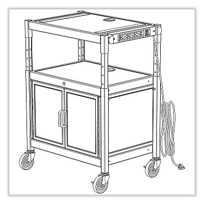 Safco Steel Adjustable AV Cart with Cabinet, Metal, 3 Shelf, 6 AC Outlets, 40 lb Capacity, 26.75 x 20.5 x 42, Black (SAF8943BL)