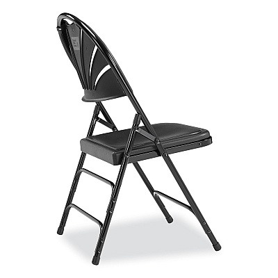 NPS 1100 Series Fan-Back Tri-Brace Dual Hinge Folding Chair, Supports Up to 500 lb, 17.75" Seat Height, Black, 4/Carton (NPS1110)