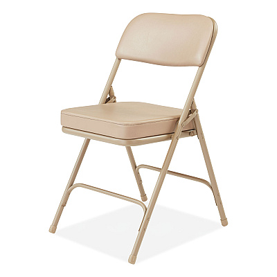NPS 3200 Series 2" Vinyl Upholstered Double Hinge Folding Chair, Supports Up to 300lb, 18.5" Seat Height, Beige, 2/Carton (NPS3201)