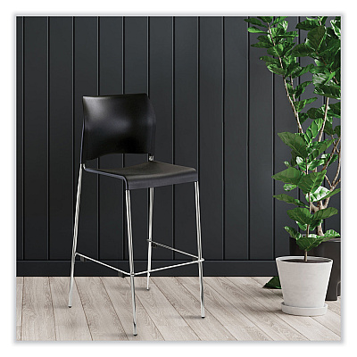 NPS Cafetorium Bar Height Stool, Supports Up to 500 lb, 31" Seat Height, Black Seat, Black Back, Chrome Base (NPS8810B1110)