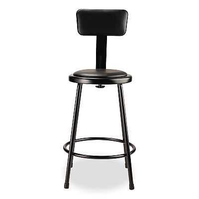 NPS 6400 Series Heavy Duty Vinyl Padded Stool with Backrest, Supports 300 lb, 24" Seat Height, Black Seat, Black Back, Black Base (NPS6424B10)