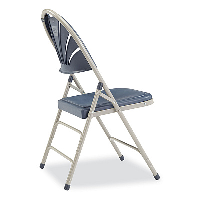 NPS 1100 Series Deluxe Fan-Back Tri-Brace Folding Chair, Supports Dark Blue Seat, Dark Blue Back, Gray Base, 4/Carton (NPS1115)
