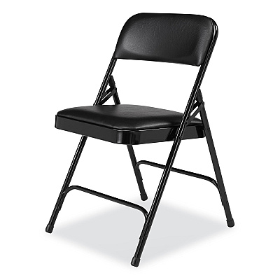NPS 1200 Series Premium Vinyl Dual-Hinge Folding Chair, Supports Up to 500 lb, 17.75" Seat Height, Caviar Black, 4/Carton (NPS1210)