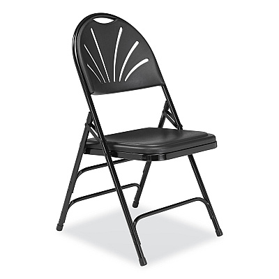 NPS 1100 Series Fan-Back Tri-Brace Dual Hinge Folding Chair, Supports Up to 500 lb, 17.75" Seat Height, Black, 4/Carton (NPS1110)