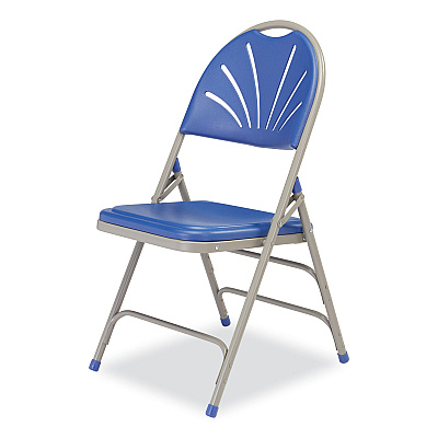 NPS 1100 Series Deluxe Fan-Back Tri-Brace Folding Chair, Supports Up to 500 lb, Blue Seat, Blue Back, Gray Base, 4/Carton (NPS1105)