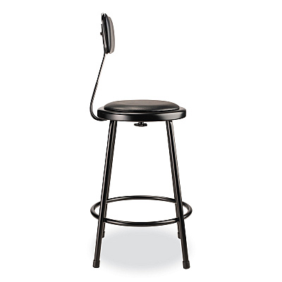 NPS 6400 Series Heavy Duty Vinyl Padded Stool with Backrest, Supports 300 lb, 24" Seat Height, Black Seat, Black Back, Black Base (NPS6424B10)