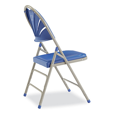 NPS 1100 Series Deluxe Fan-Back Tri-Brace Folding Chair, Supports Up to 500 lb, Blue Seat, Blue Back, Gray Base, 4/Carton (NPS1105)