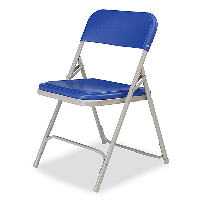 NPS 800 Series Premium Plastic Folding Chair, Supports Up to 500 lb, 18" Seat Height, Blue Seat, Blue Back, Gray Base, 4/Carton (NPS805)