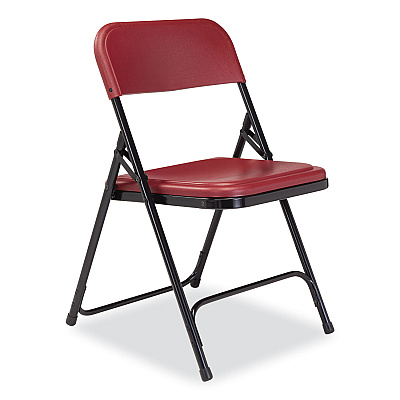 NPS 800 Series Plastic Folding Chair, Supports Up to 500 lb, 18" Seat Height, Burgundy Seat, Burgundy Back, Black Base, 4/Carton (NPS818)