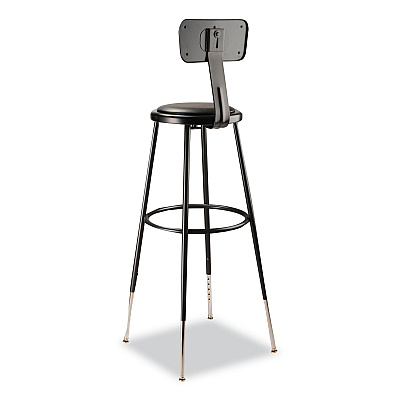 NPS 6400 Series Height Adjustable Heavy Duty Vinyl Padded Stool with Backrest, Supports 300 lb, 32" to 39" Seat Height, Black (NPS6430HB10)