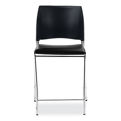 NPS Cafetorium Counter Height Stool, Padded, Supports Up to 300 lb, 24" Seat Height, Black Seat, Black Back, Chrome Base (NPS8710C1110)