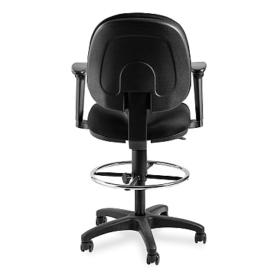 NPS Comfort Task Stool with Arms, Supports Up to 300 lb, 25.5" to 35.5" Seat Height, Black Seat, Black Back, Black Base (NPSCTSA)