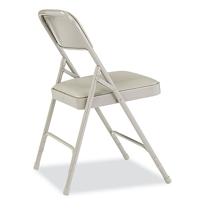 NPS 1200 Series Premium Vinyl Dual-Hinge Folding Chair, Supports Up to 500lb, 17.75" Seat Height, Warm Gray, 4/Carton (NPS1202)