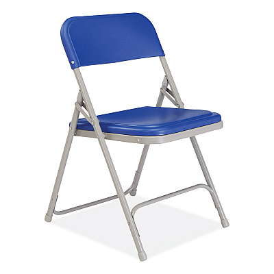 NPS 800 Series Premium Plastic Folding Chair, Supports Up to 500 lb, 18" Seat Height, Blue Seat, Blue Back, Gray Base, 4/Carton (NPS805)