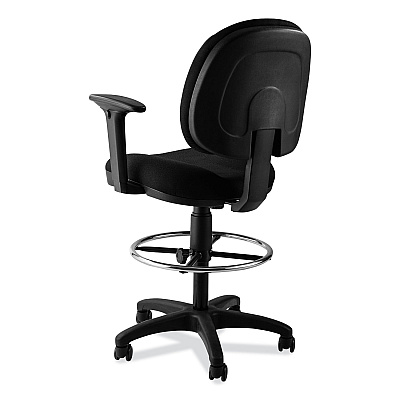 NPS Comfort Task Stool with Arms, Supports Up to 300 lb, 25.5" to 35.5" Seat Height, Black Seat, Black Back, Black Base (NPSCTSA)