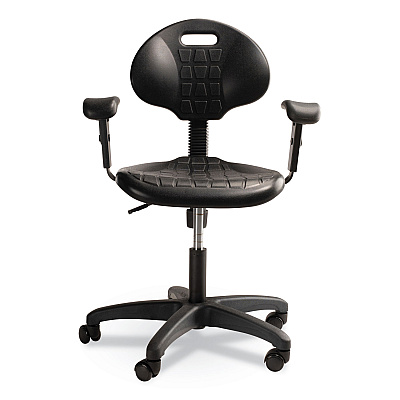 NPS 6700 Series Polyurethane Adjustable Height Task Chair with Arms, Supports 300 lb, 16" to 21" Seat Height, Black Seat/Base (NPS6716HBA)