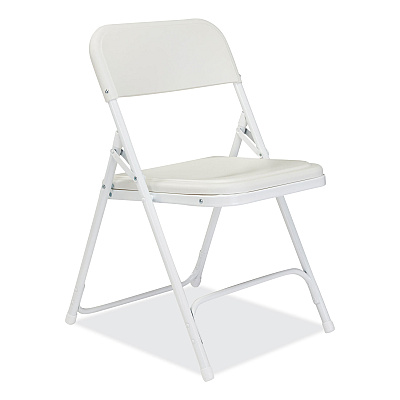 NPS 800 Series Plastic Folding Chair, Supports Up to 500 lb, 18" Seat Height, Bright White Seat, White Base, 4/Carton (NPS821)
