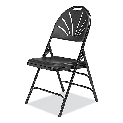 NPS 1100 Series Fan-Back Tri-Brace Dual Hinge Folding Chair, Supports Up to 500 lb, 17.75" Seat Height, Black, 4/Carton (NPS1110)