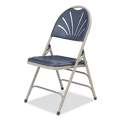 NPS 1100 Series Deluxe Fan-Back Tri-Brace Folding Chair, Supports Dark Blue Seat, Dark Blue Back, Gray Base, 4/Carton (NPS1115)