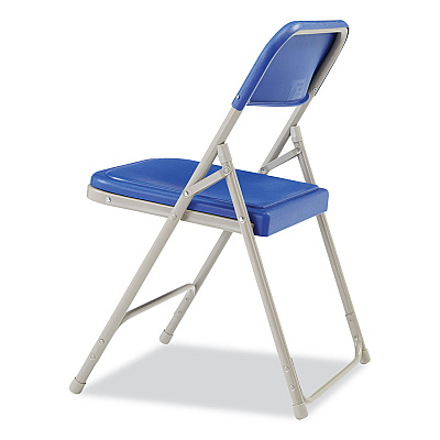 NPS 800 Series Premium Plastic Folding Chair, Supports Up to 500 lb, 18" Seat Height, Blue Seat, Blue Back, Gray Base, 4/Carton (NPS805)