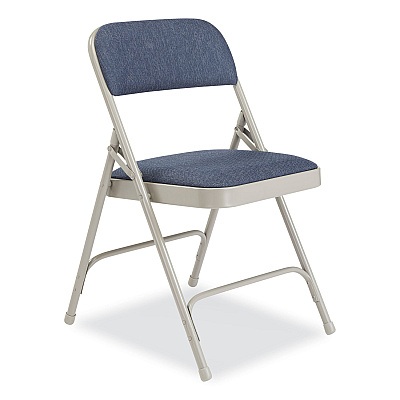 NPS 2200 Series Fabric Dual-Hinge Premium Folding Chair, Supports Up to 500 lb, Blue Seat, Blue Back, Gray Base, 4/Carton (NPS2205)