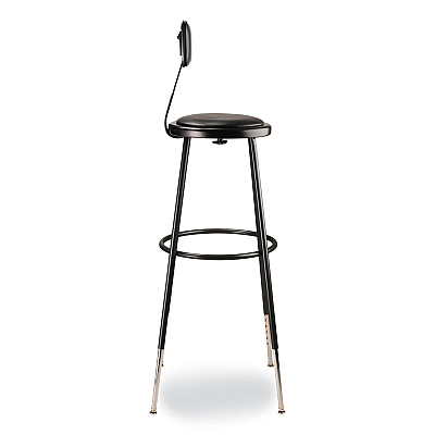 NPS 6400 Series Height Adjustable Heavy Duty Vinyl Padded Stool with Backrest, Supports 300 lb, 32" to 39" Seat Height, Black (NPS6430HB10)