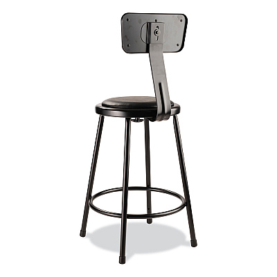 NPS 6400 Series Heavy Duty Vinyl Padded Stool with Backrest, Supports 300 lb, 24" Seat Height, Black Seat, Black Back, Black Base (NPS6424B10)