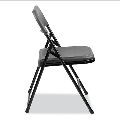 NPS 800 Series Plastic Folding Chair, Supports Up to 500 lb, 18" Seat Height, Charcoal Seat, Charcoal Back, Black Base, 4/Carton (NPS820)