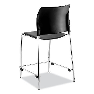 NPS Cafetorium Counter Height Stool, Padded, Supports Up to 300 lb, 24" Seat Height, Black Seat, Black Back, Chrome Base (NPS8710C1110)