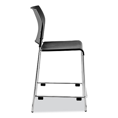 NPS Cafetorium Counter Height Stool, Supports Up to 300 lb, 24" Seat Height, Black Seat, Black Back, Chrome Base (NPS8810C1110)