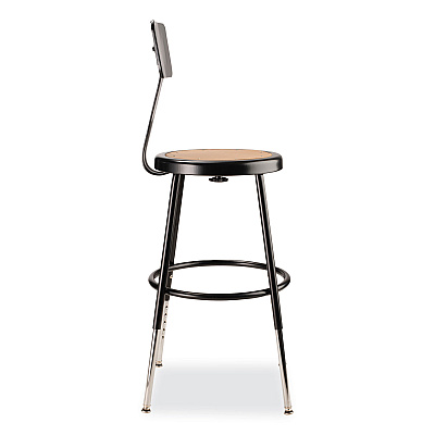 NPS 6200 Series 19" to 27" Height Adjustable Heavy-Duty Stool with Backrest, Supports Up to 500 lb, Masonite Seat/Black Base (NPS6218HB10)
