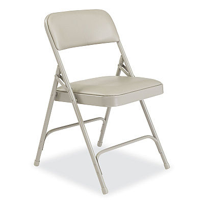 NPS 1200 Series Premium Vinyl Dual-Hinge Folding Chair, Supports Up to 500lb, 17.75" Seat Height, Warm Gray, 4/Carton (NPS1202)
