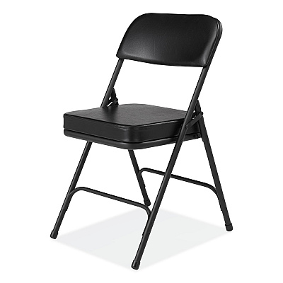 NPS 3200 Series 2" Vinyl Upholstered Double Hinge Folding Chair, Supports Up to 300 lb, 18.5" Seat Height, Black, 2/Carton (NPS3210)