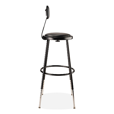 NPS 6400 Series Height Adj Heavy Duty Vinyl Steel Stool w/Backrest, Supports 300 lb, 25"-33" Seat Ht, Black (NPS6424HB10)
