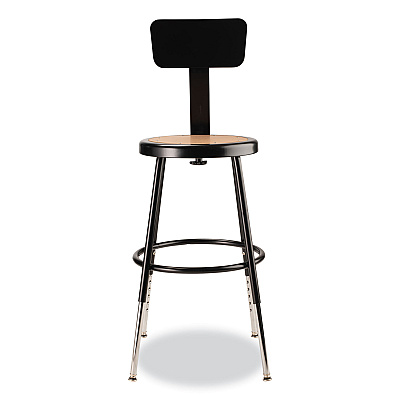 NPS 6200 Series 19" to 27" Height Adjustable Heavy-Duty Stool with Backrest, Supports Up to 500 lb, Masonite Seat/Black Base (NPS6218HB10)