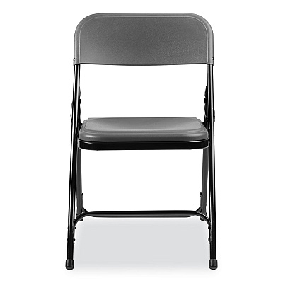 NPS 800 Series Plastic Folding Chair, Supports Up to 500 lb, 18" Seat Height, Charcoal Seat, Charcoal Back, Black Base, 4/Carton (NPS820)