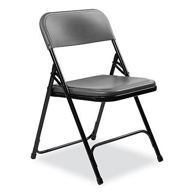 NPS 800 Series Plastic Folding Chair, Supports Up to 500 lb, 18" Seat Height, Charcoal Seat, Charcoal Back, Black Base, 4/Carton (NPS820)